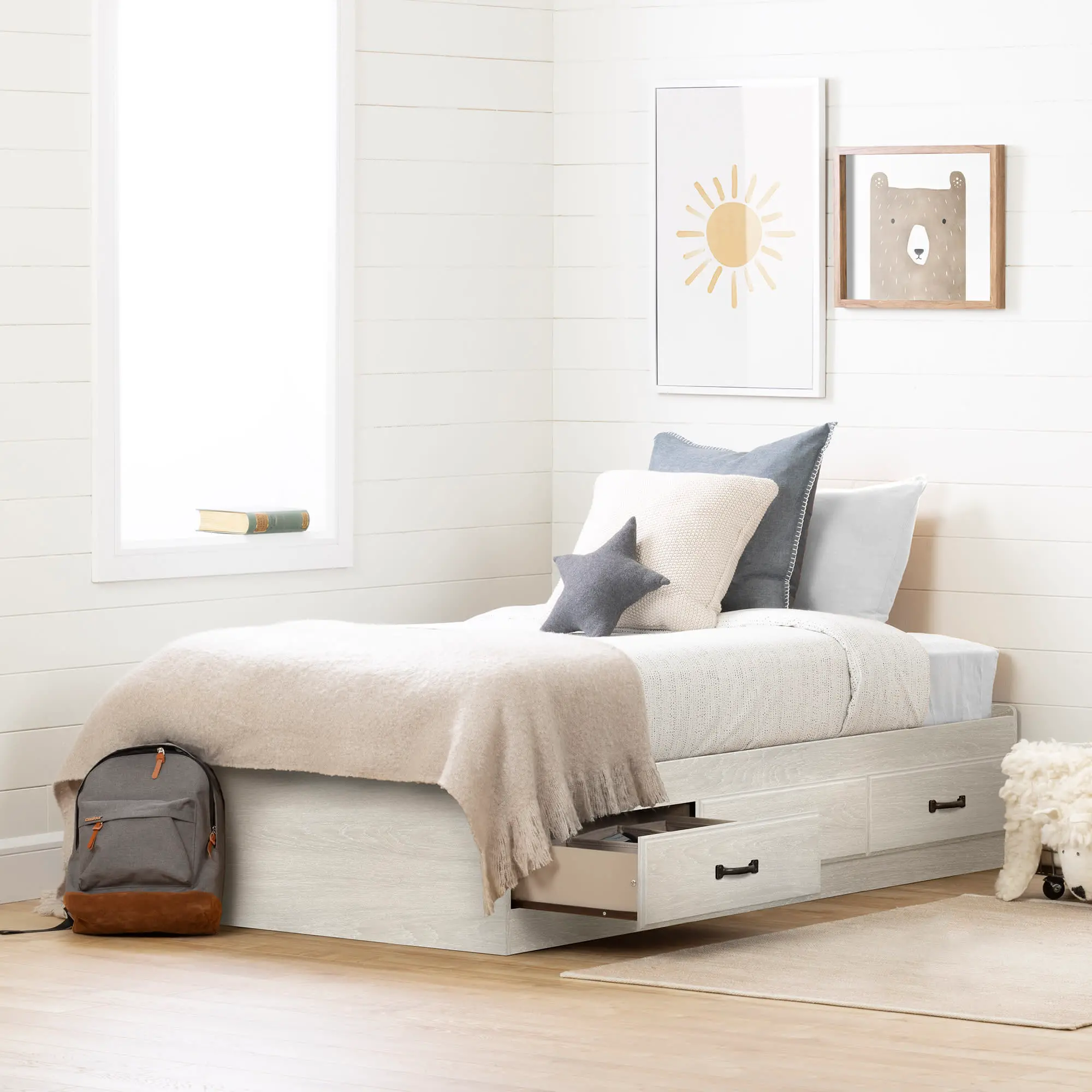 14498 Ulysses Gray Oak Twin 3-Drawer Mates Bed - South Shore-2