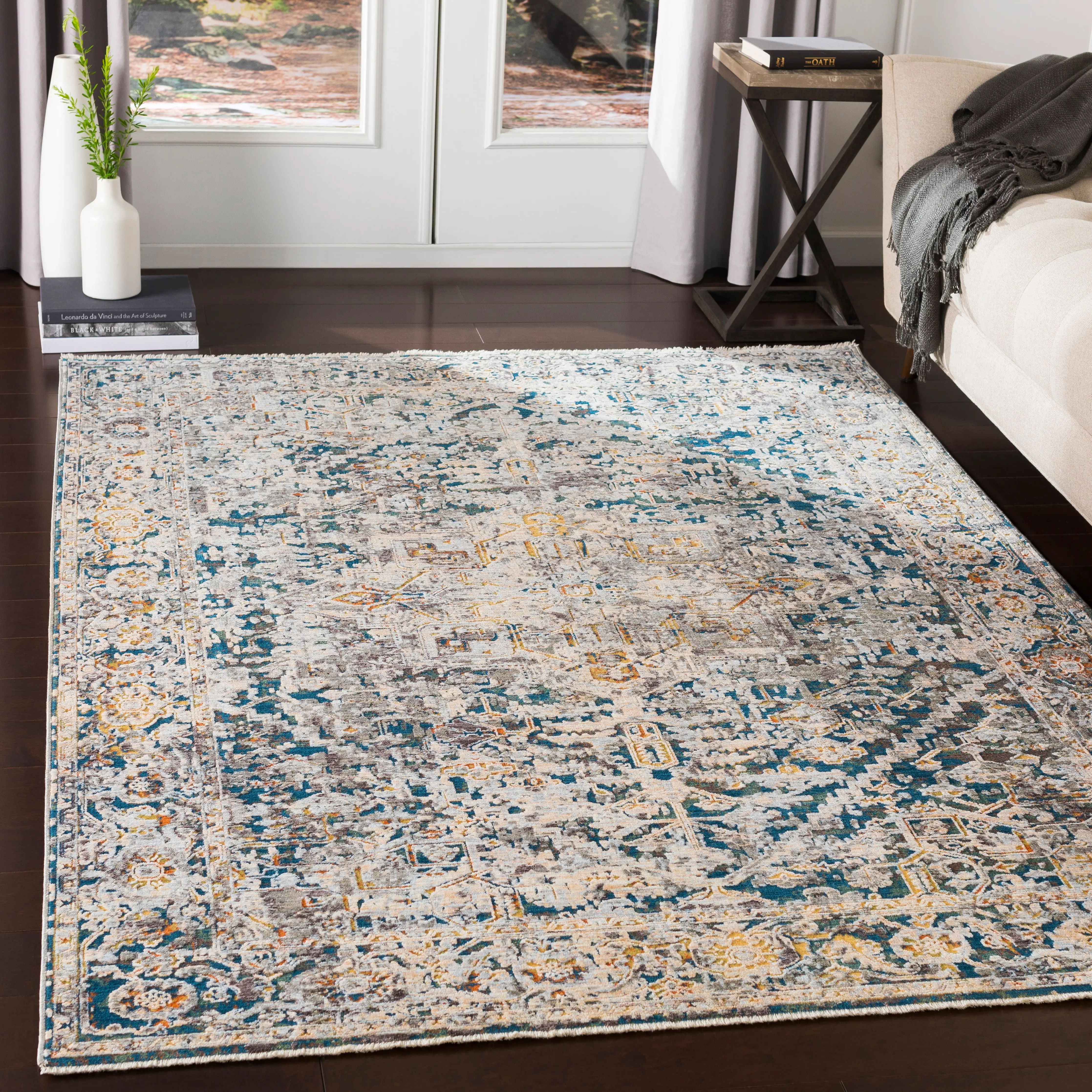 PDT2300-582/5'X8'2 Presidential 5 x 8 Ice Blue and Ivory Area Rug-2