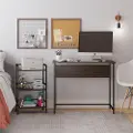 Baylor Walnut and Black Desk with Rolling Cart