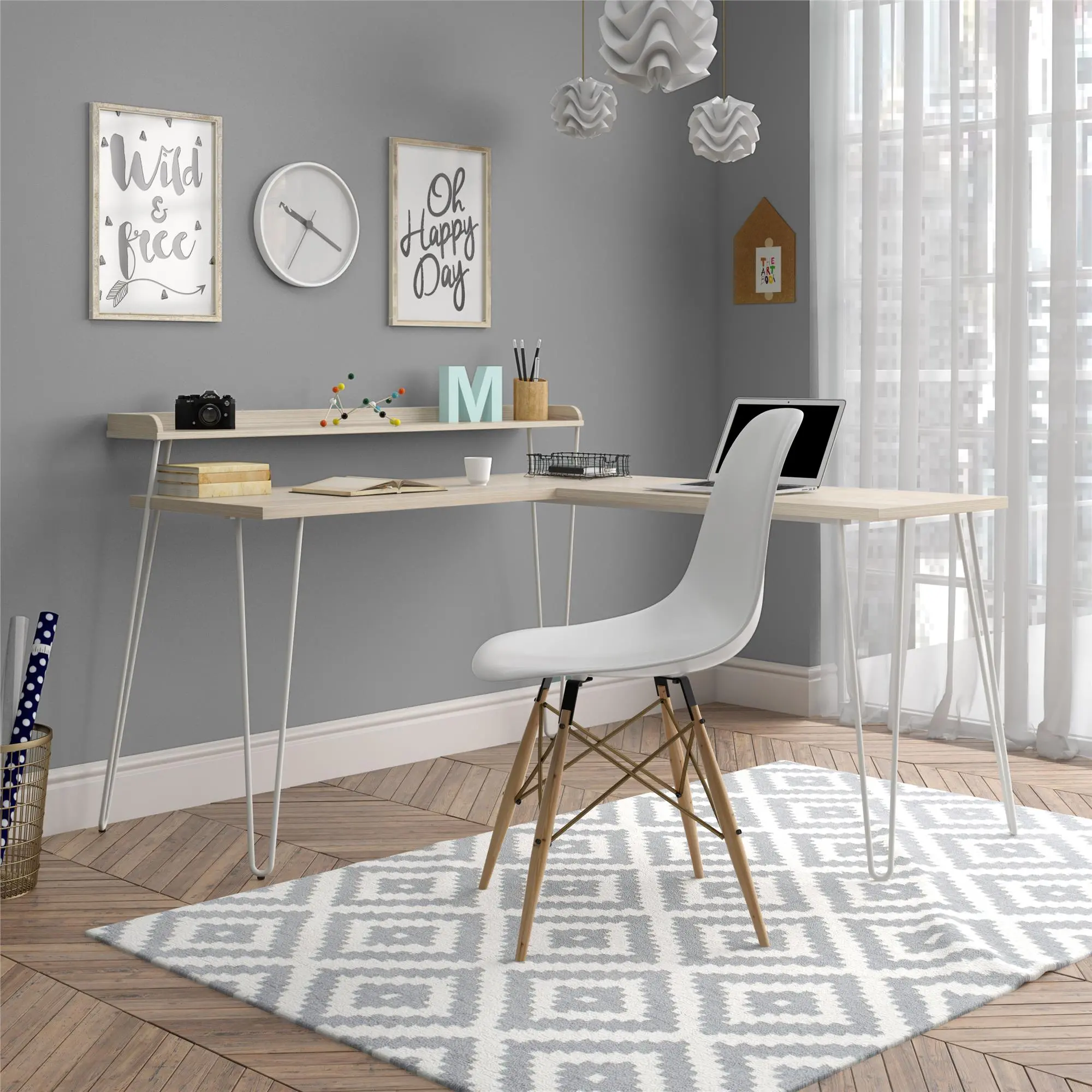 Haven Natural L-Shaped Desk with Riser-2