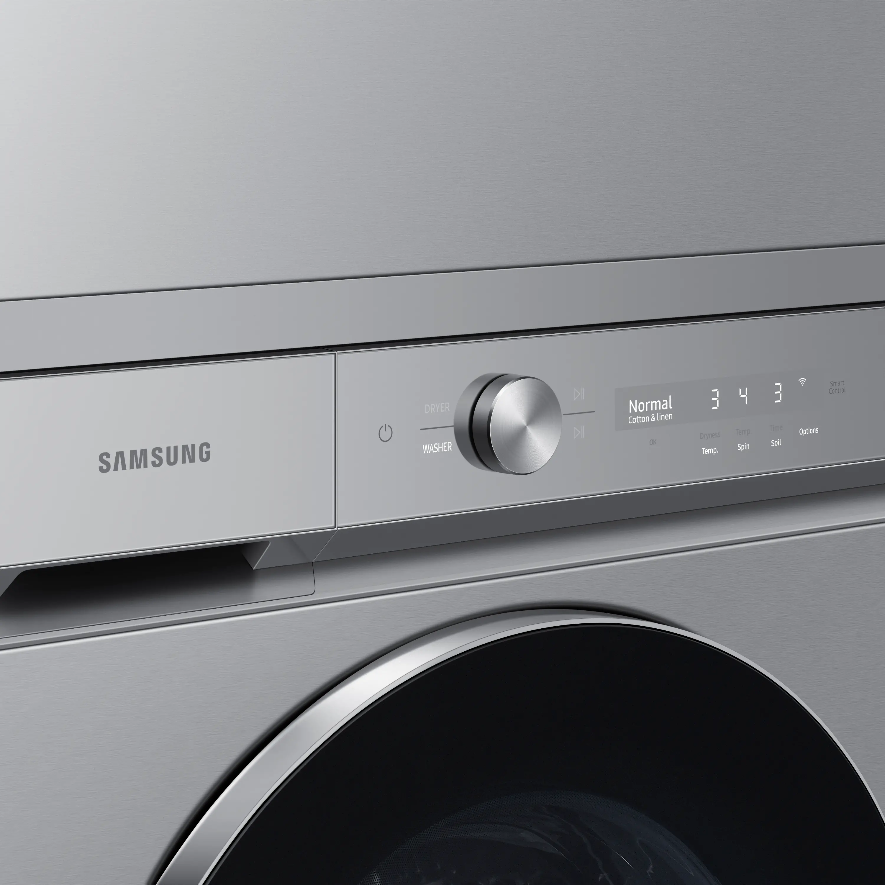 DVE53BB8900T Samsung Bespoke 7.6 cu ft Electric Dryer with Smart Dial - Silver Steel 53BB8900-2