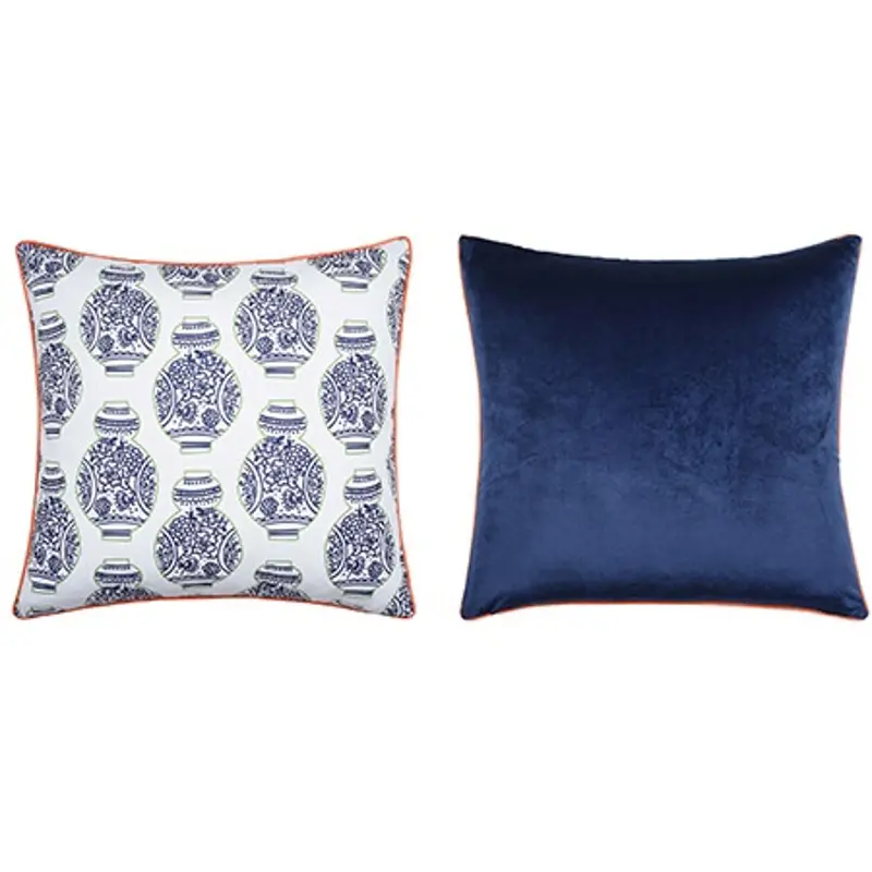 Blue and White Velvet Accent Pillow