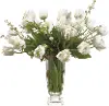 White 28 Parrot Tulips in Glass Vase