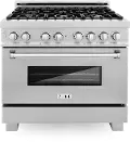 RAS-SN-36 ZLINE 4.6 cu ft Dual Fuel Range - 36 W DuraSnow Stainless Steel 36 Inch