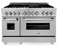 RAS-SN-48 ZLINE 6 cu ft Dual Fuel Double Oven Range - 48 W DuraSnow Stainless Steel