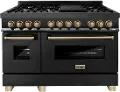RABZ-48-CB ZLINE Autograph Edition 6 cu ft Duel Fuel Double Oven Range - 48 W Black Stainless Steel