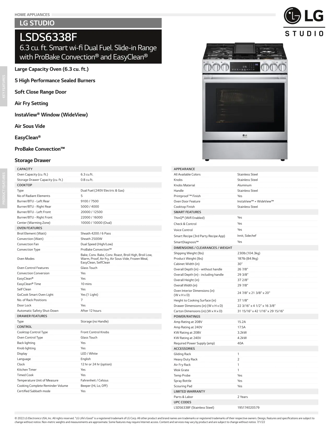 LSDS6338F LG Studio 6.3 cu ft Dual Fuel Range - Stainless Steel-10