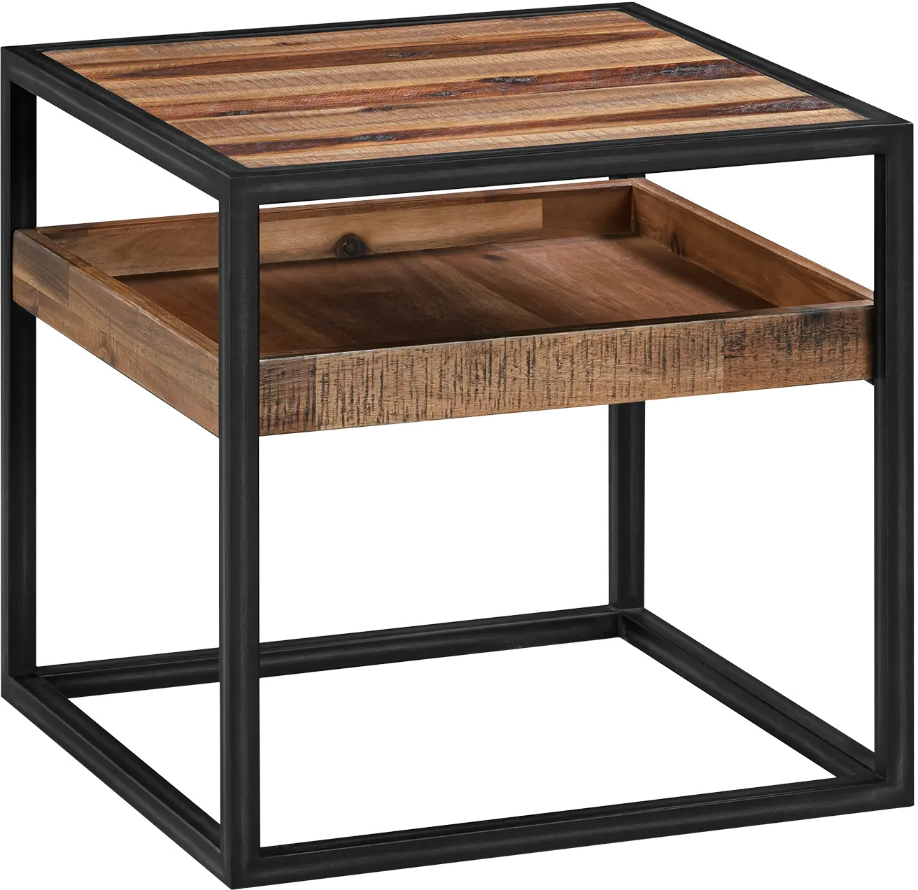 LCLDLARU Ludgate Black and Brown Square End Table with Shelf-1