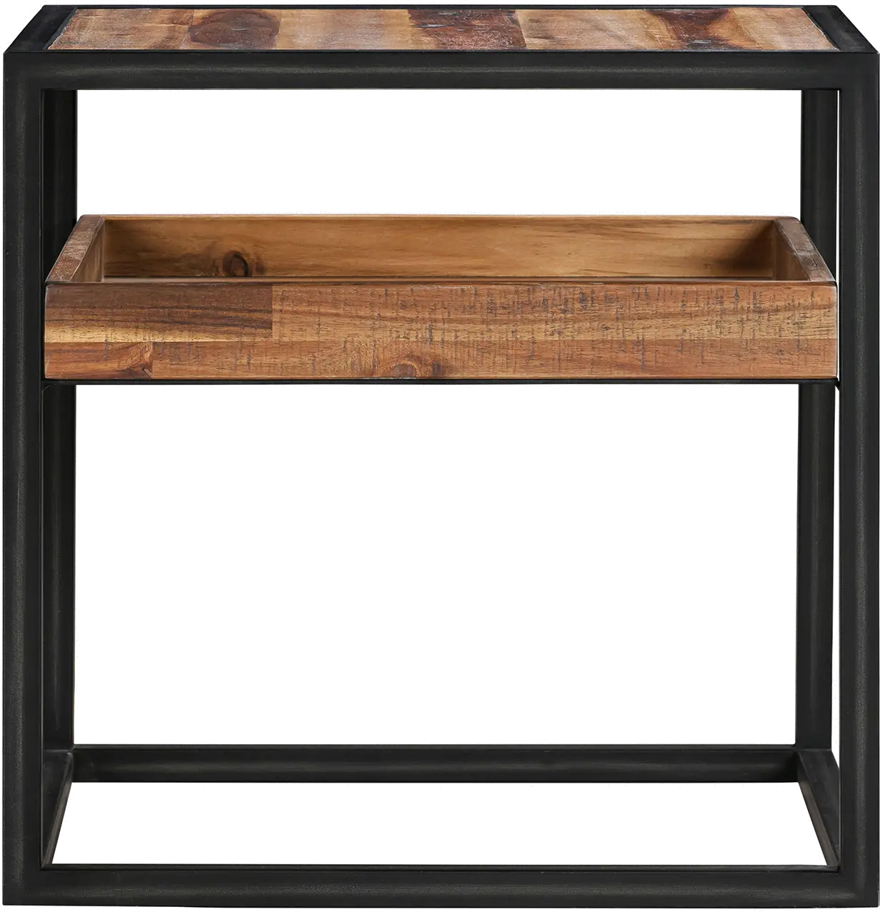 LCLDLARU Ludgate Black and Brown Square End Table with Shelf-3