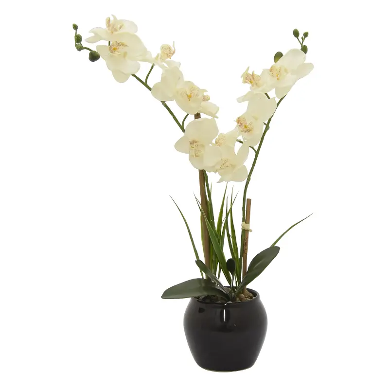 White Faux Orchid Flower in Pot
