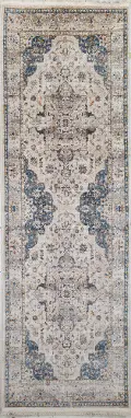 C192-IV-2.6X8-CN110 Gamaliel Blue and Ivory Bohemian 8 Foot Runner Rug