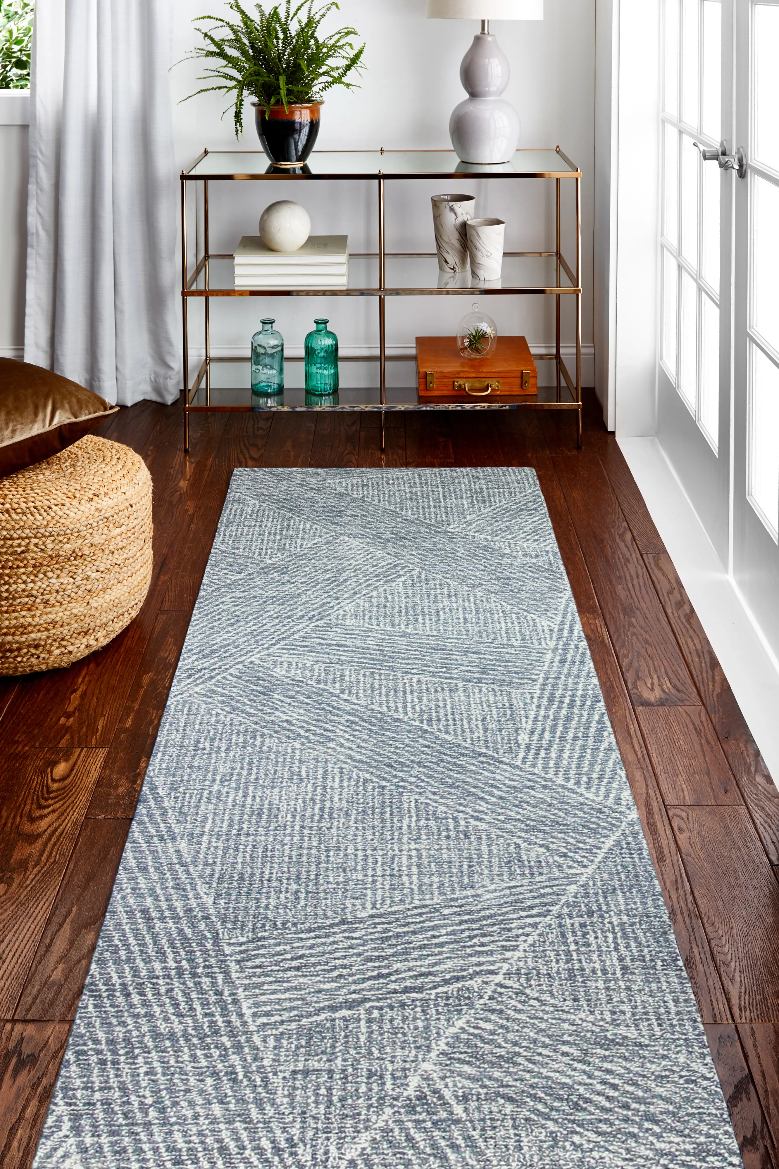 R131-SLA-2.6X8-AL120 Nathanial Slate and White Striped 8 Foot Runner Rug-1