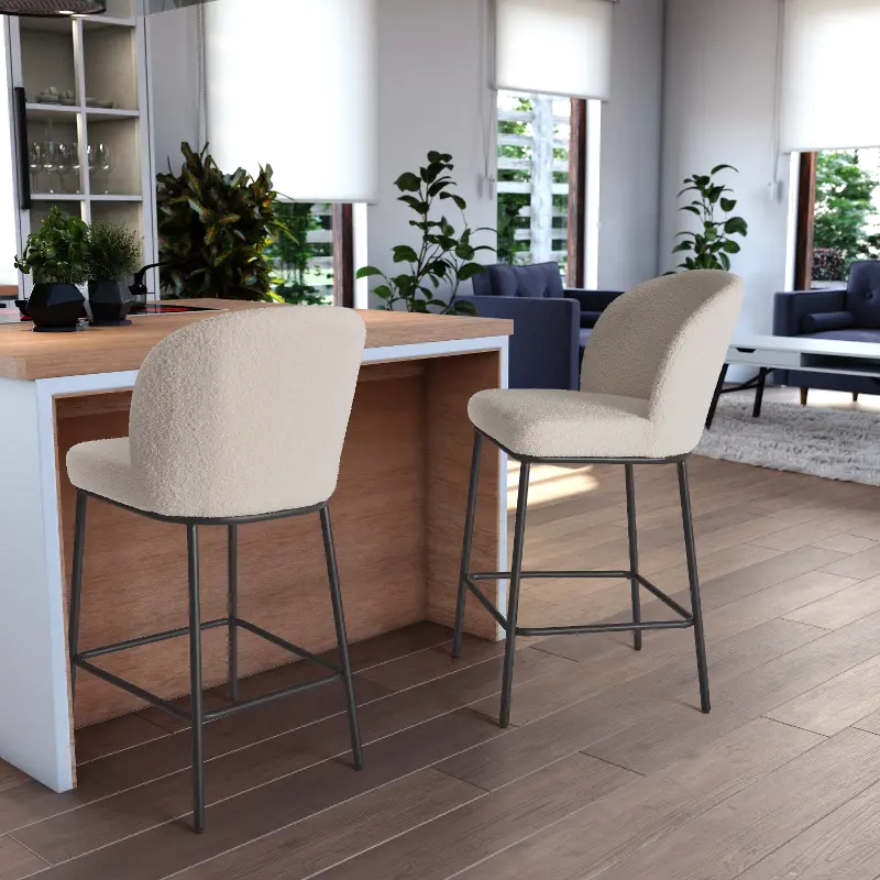 Addison White Boucle Bar Stools, Set of 2