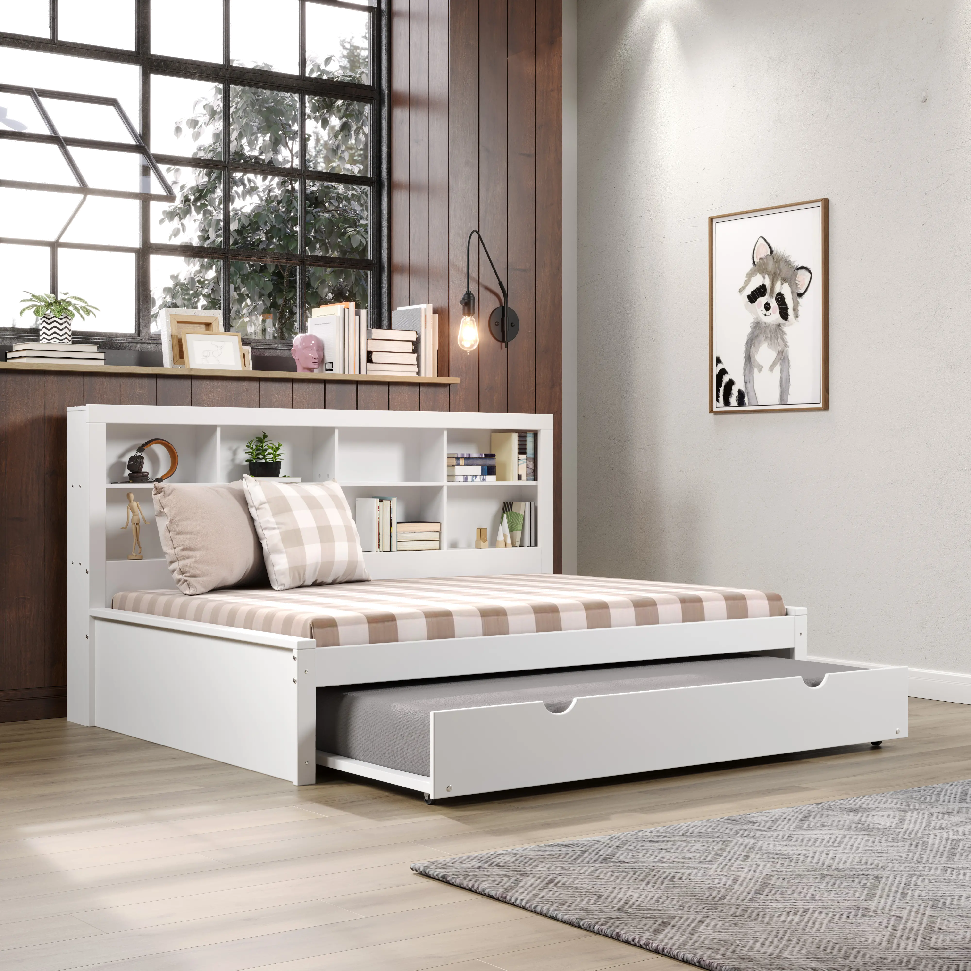 White Full Bookcase Daybed with Trundle-2