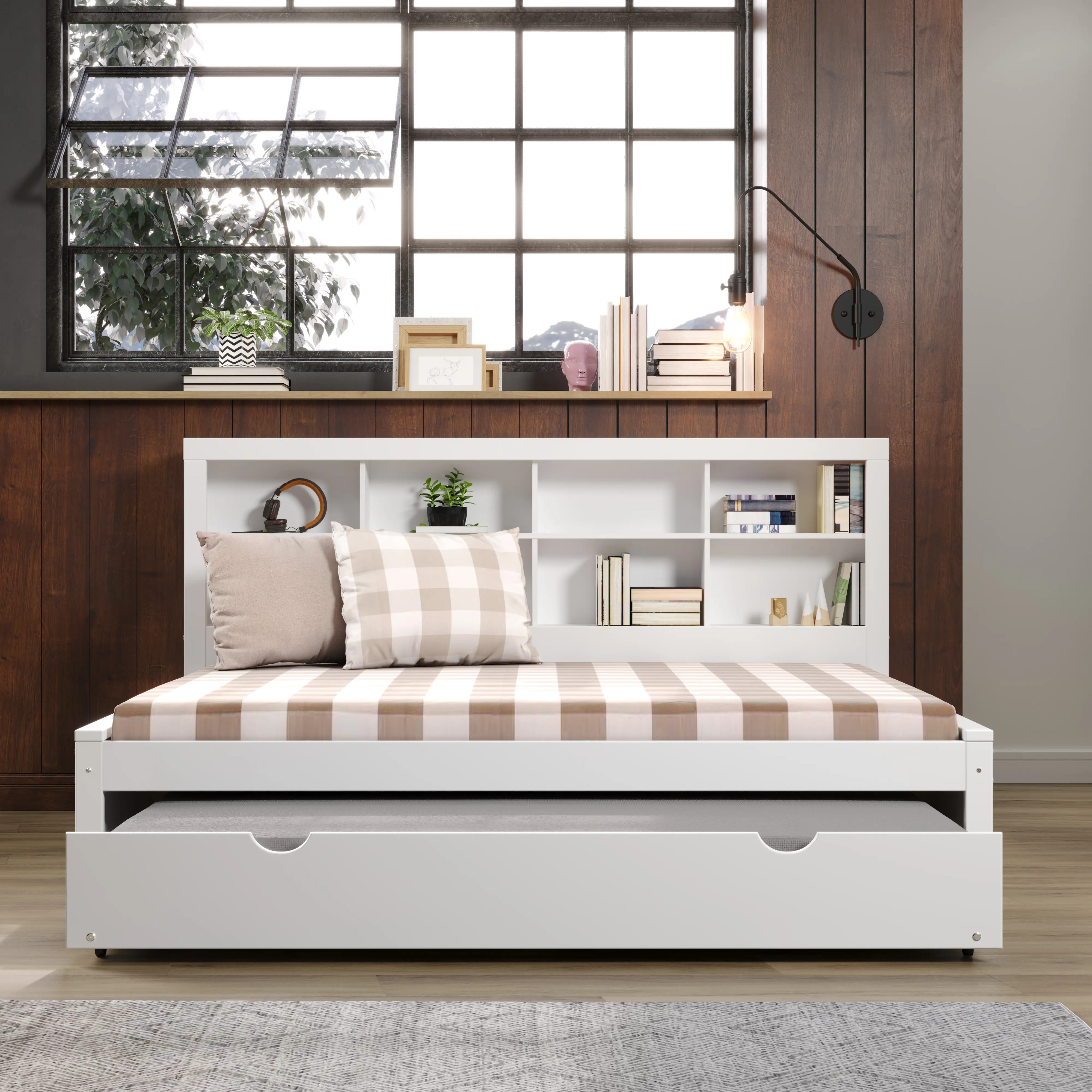 White Full Bookcase Daybed with Trundle-3