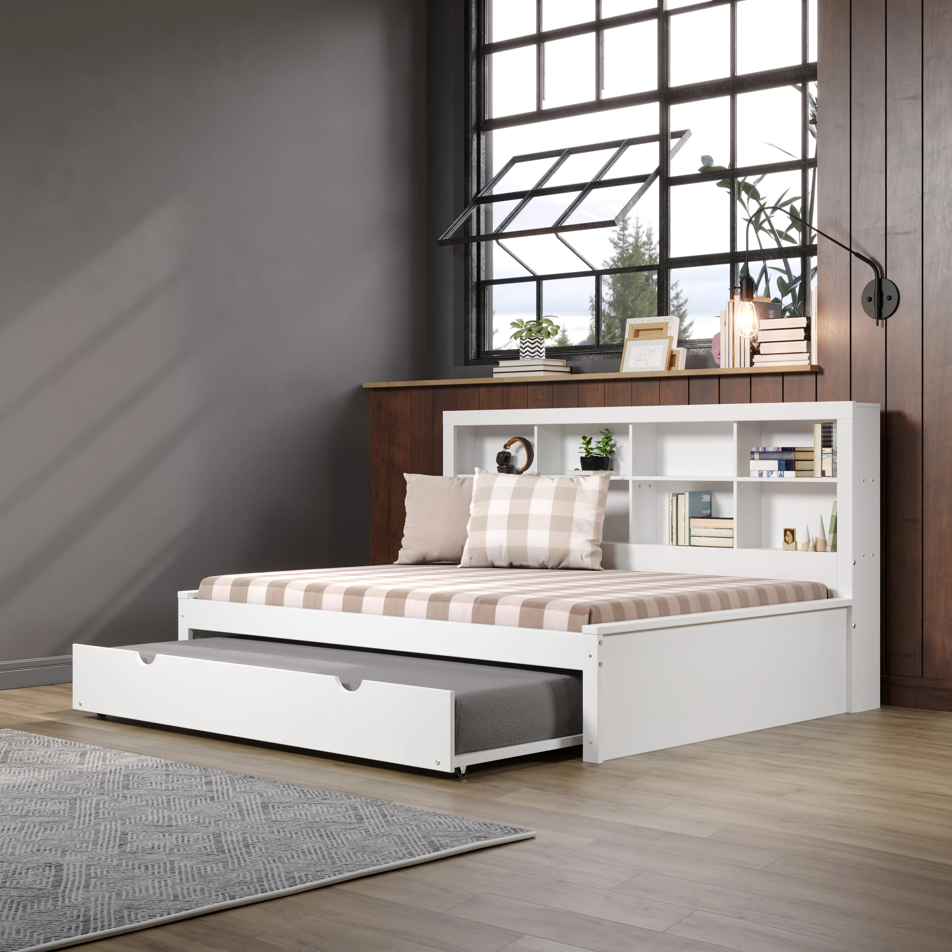 White Full Bookcase Daybed with Trundle-4
