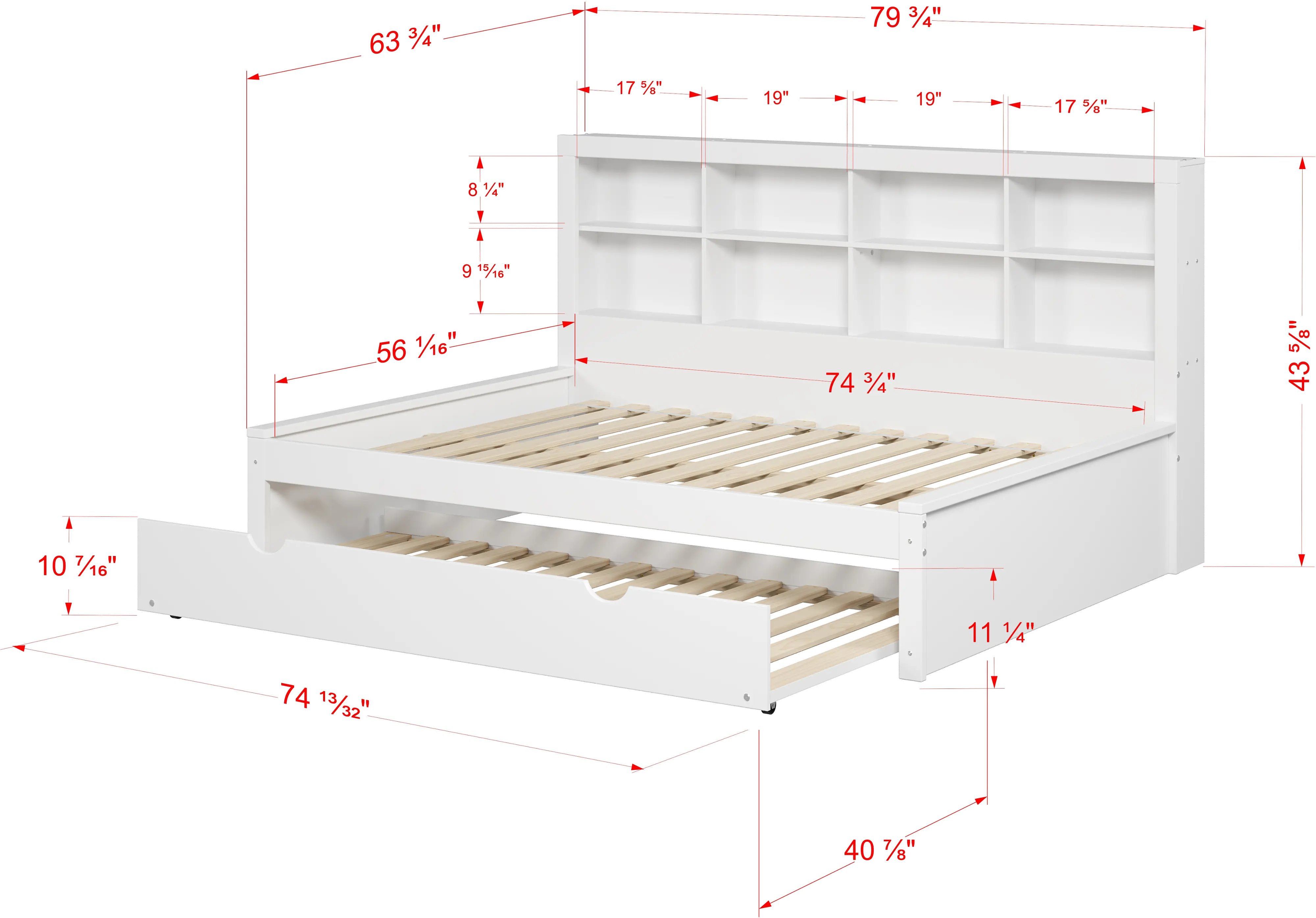 White Full Bookcase Daybed with Trundle-6