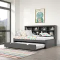 Gray Twin Bookcase Daybed with Trundle