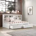 White Twin Bookcase Daybed with Storage Drawers