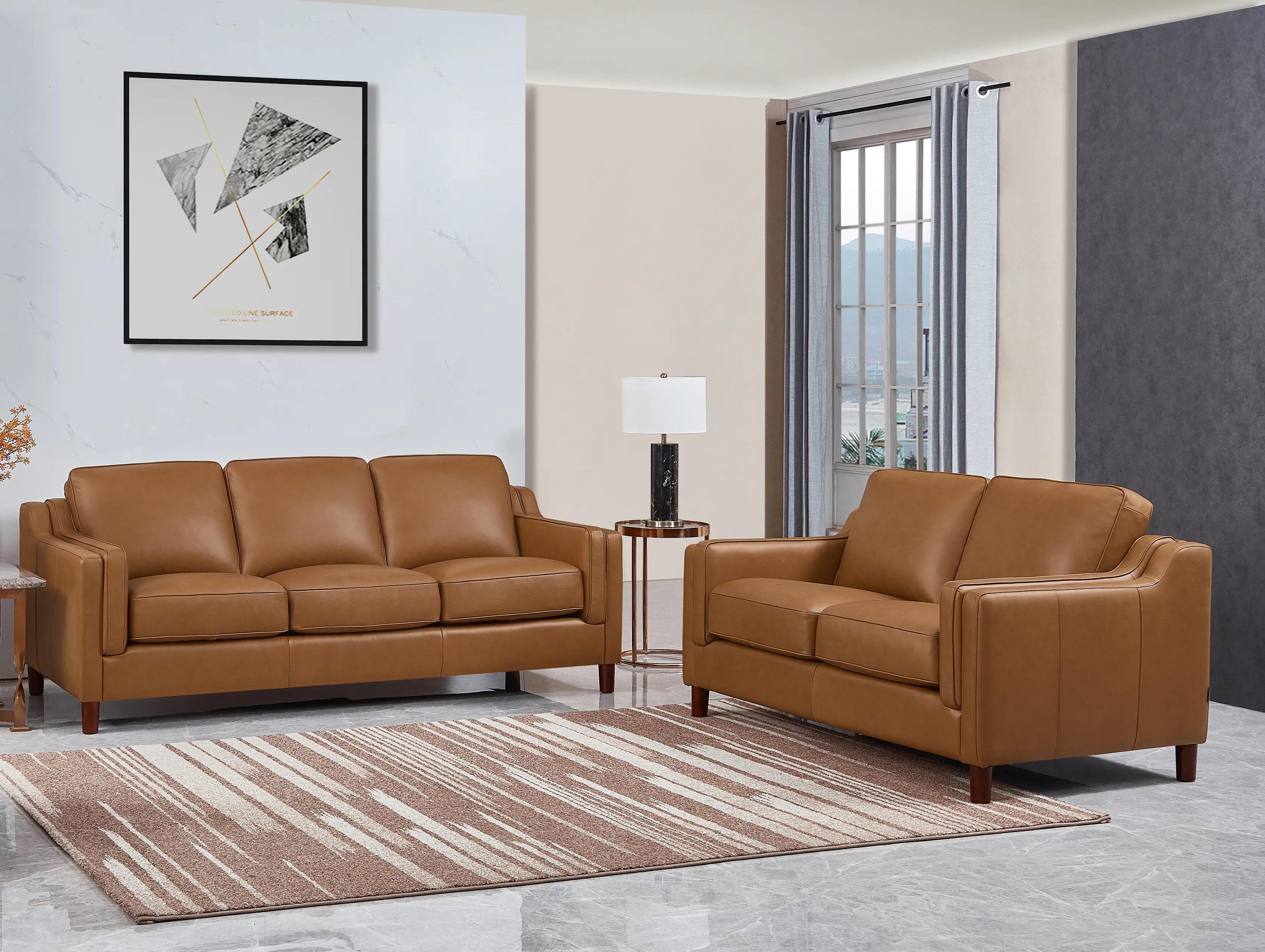 Ballari Cognac Brown Leather 2 Piece Living Room Set - Sofa & Loveseat-2