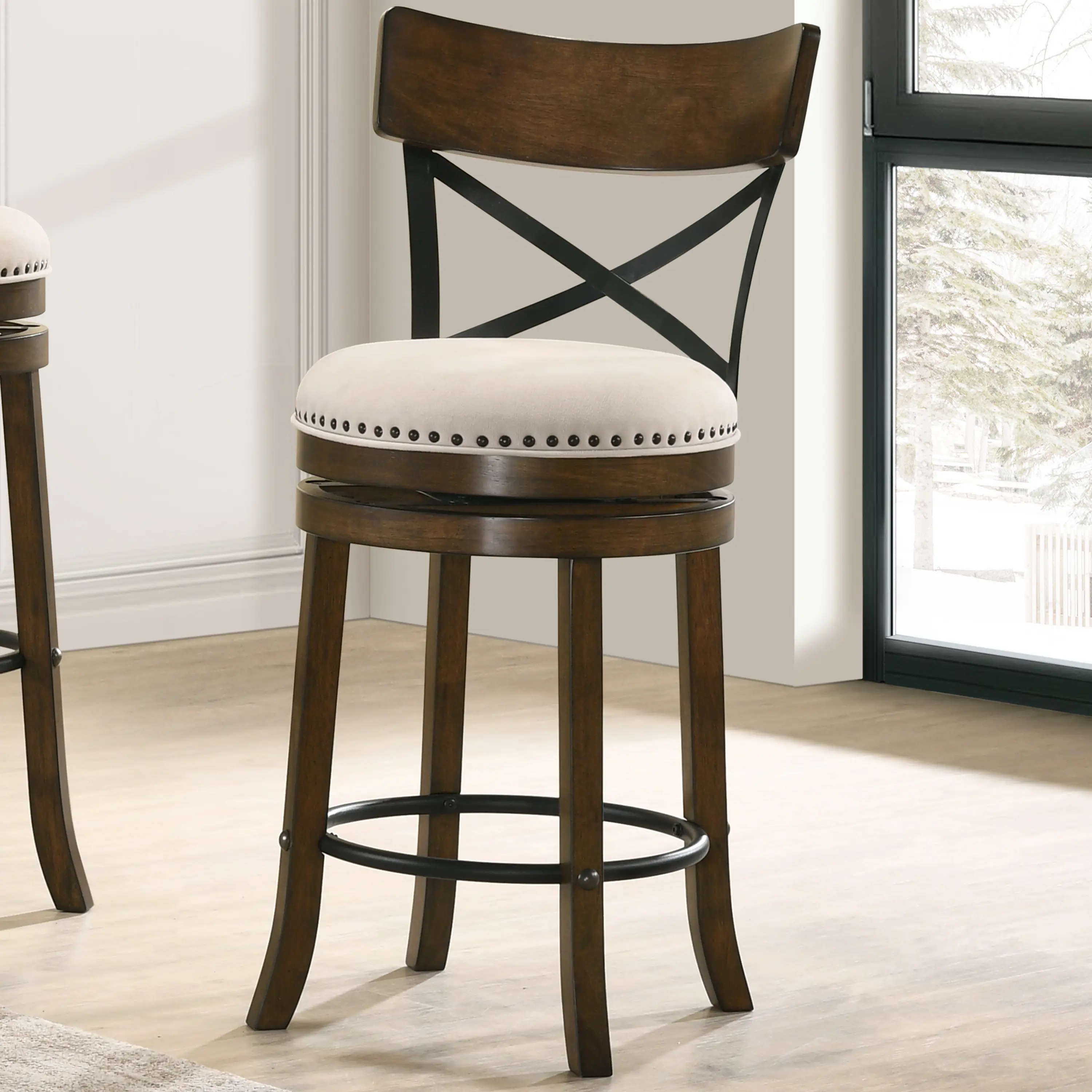 IDF-BR1855A-24 Shae Oak Brown Counter Height Swivel Stool, Set of 2-2