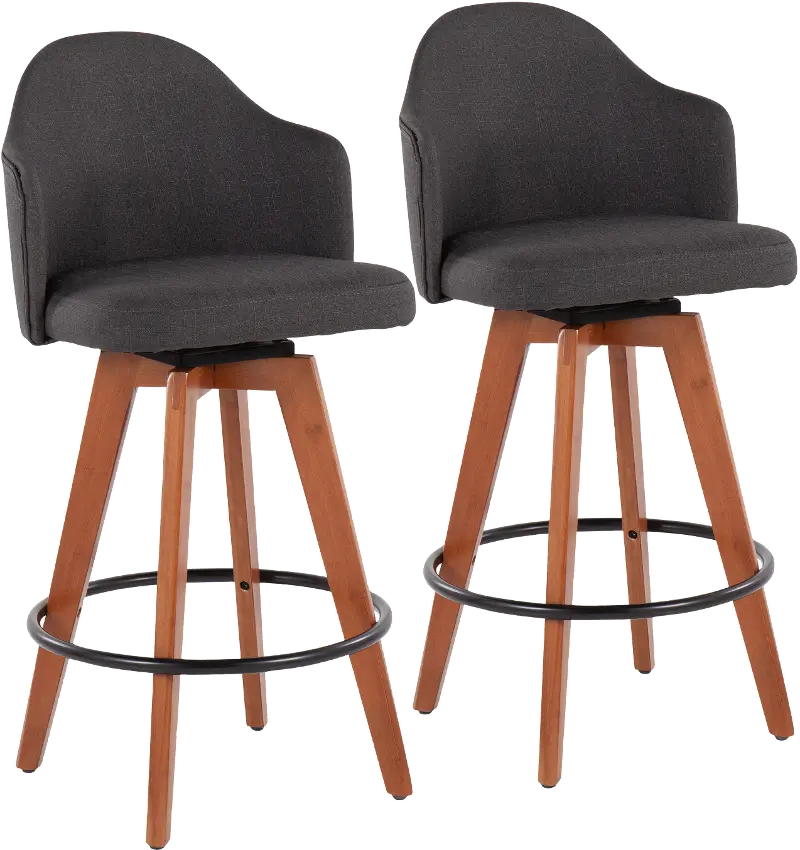 Ahoy Swiveling Gray Counter Stool with Walnut Legs, Set of 2