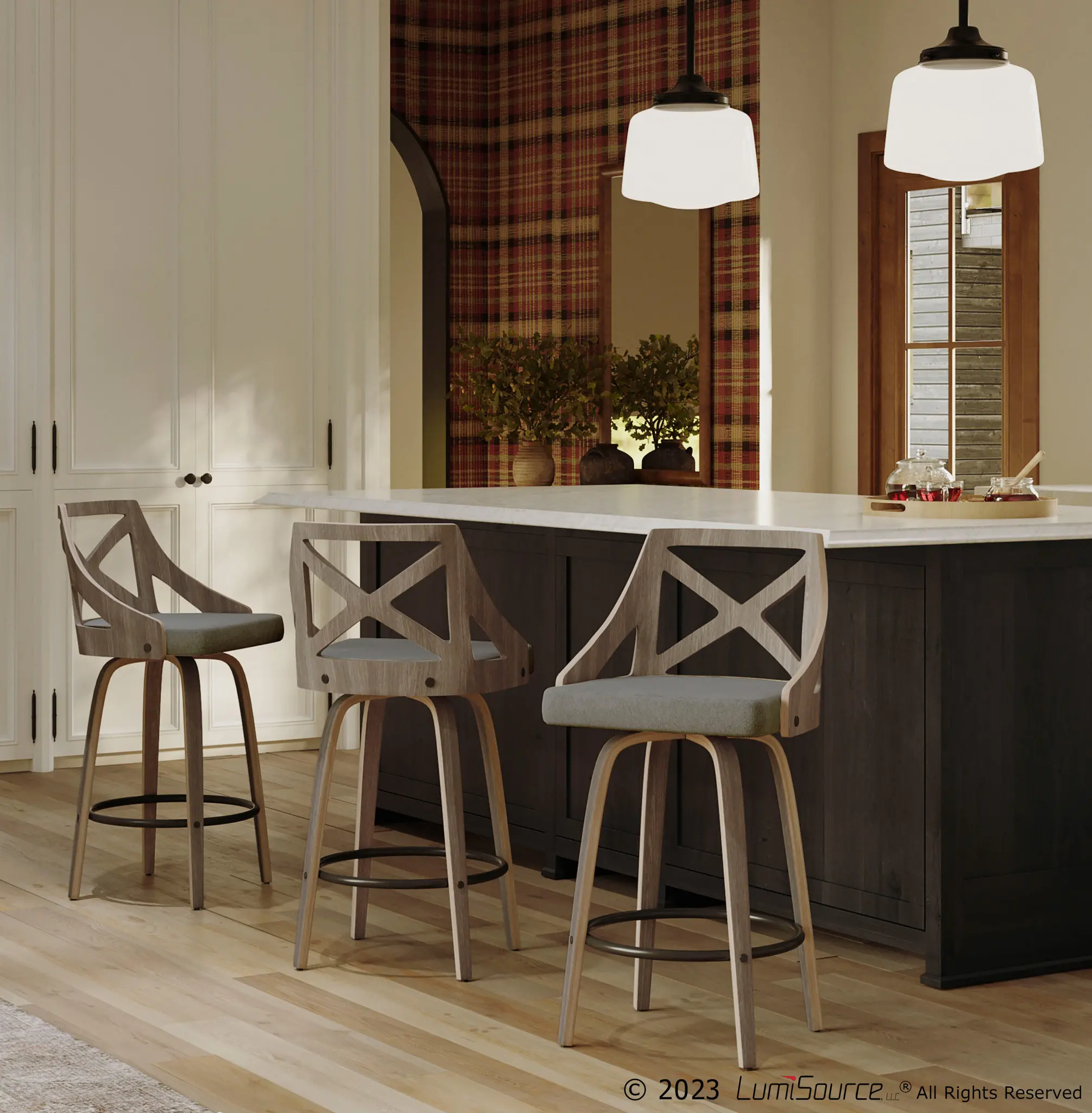 B26-CHARLOT LGYGY2 Charlotte Gray & Light Gray Wood Counter Stool, Set of 2-2