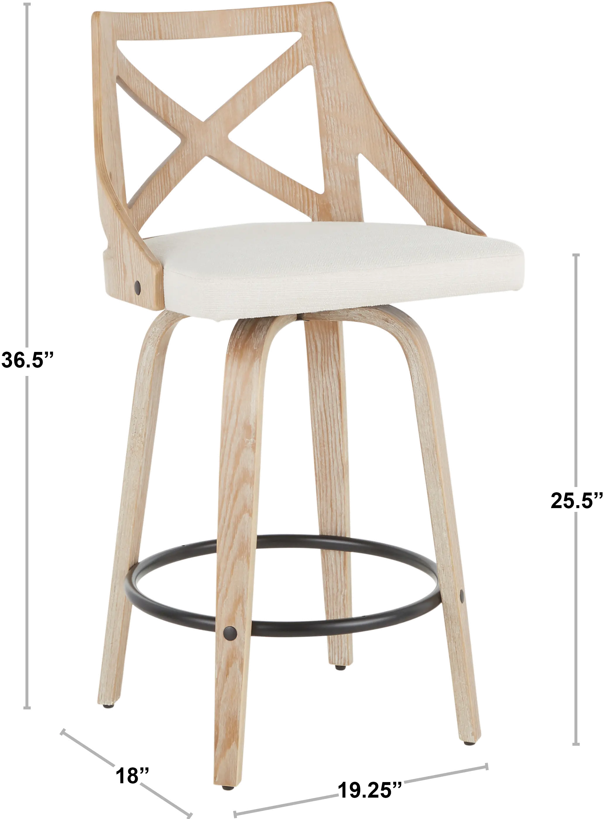 B26-CHARLOT2-SWVQ WWCR2 Charlotte Cream & White-Washed Wood Counter Stool, Set of 2-4