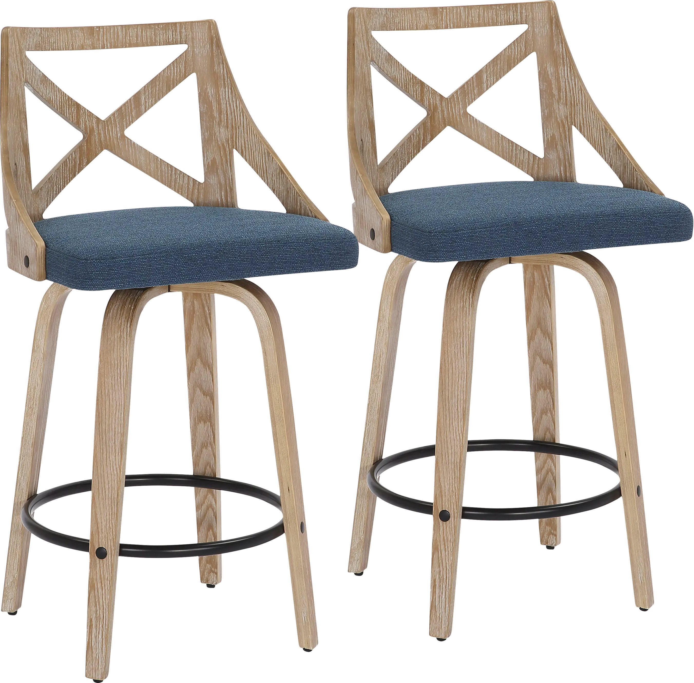 B26-CHARLOT WWBU2 Charlotte Blue & White-Washed Wood Counter Stool, Set of 2-1