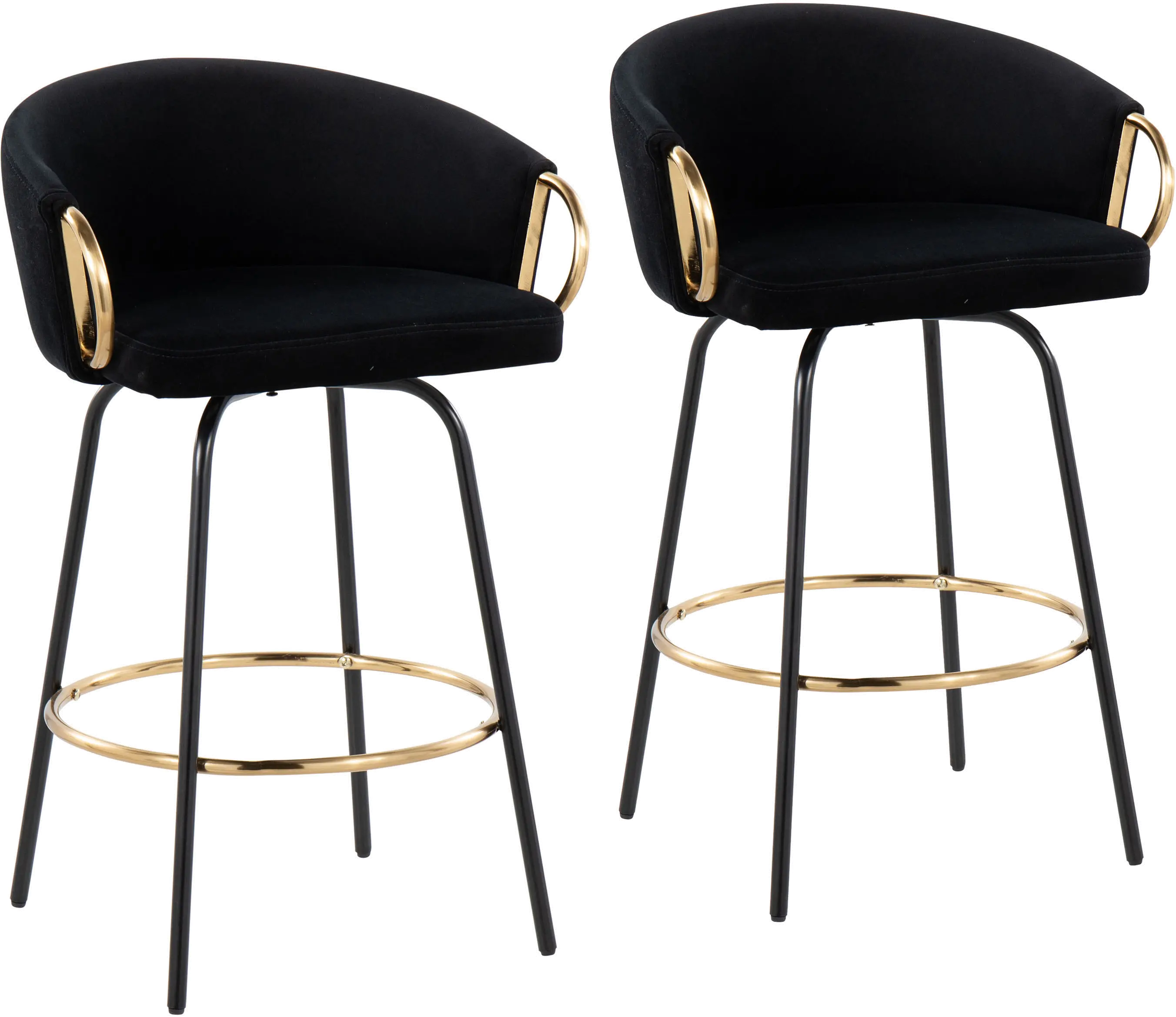 B26-CLAIRE2-SWVG_BKVBK2 Claire Glam Gold & Black Velvet Barstool Stool, Set of 2-1