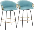 B26-CLAIRE2-SWVG BKVLBU2 Claire Glam Gold & Light Blue Velvet Barstool Stool, Set of 2
