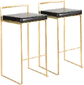 BS-FUJI AU+BK2 Fuji Gold & Black Bar Stool with Low Back, Set of 2