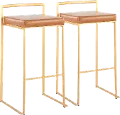 B30-FUJI AUCAM2 Fuji Gold and Camel Bar Stool with Low Back, Set of 2