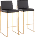 B30-FUJIHB AUBK2 Fuji High Back Gold & Black Faux Leather Barstools, Set of 2