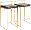 B26-FUJI AU+BK2 Fuji Low Back Gold & Black Faux Leather Counter Stools, Set of 2
