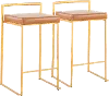 B26-FUJI AUCAM2 Fuji Low Back Gold & Camel Faux Leather Counter Stools, Set of 2