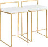 B26-FUJI AU+W2 Fuji Low Back Gold & White Faux Leather Counter Stools, Set of 2