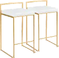 B26-FUJI AU+W2 Fuji Low Back Gold & White Faux Leather Counter Stools, Set of 2