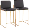B26-FUJIHB AUBK2 Fuji High Back Gold & Black Faux Leather Counter Stools, Set of 2