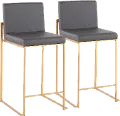 B26-FUJIHB AUGY2 Fuji High Back Gold & Gray Faux Leather Counter Stools, Set of 2