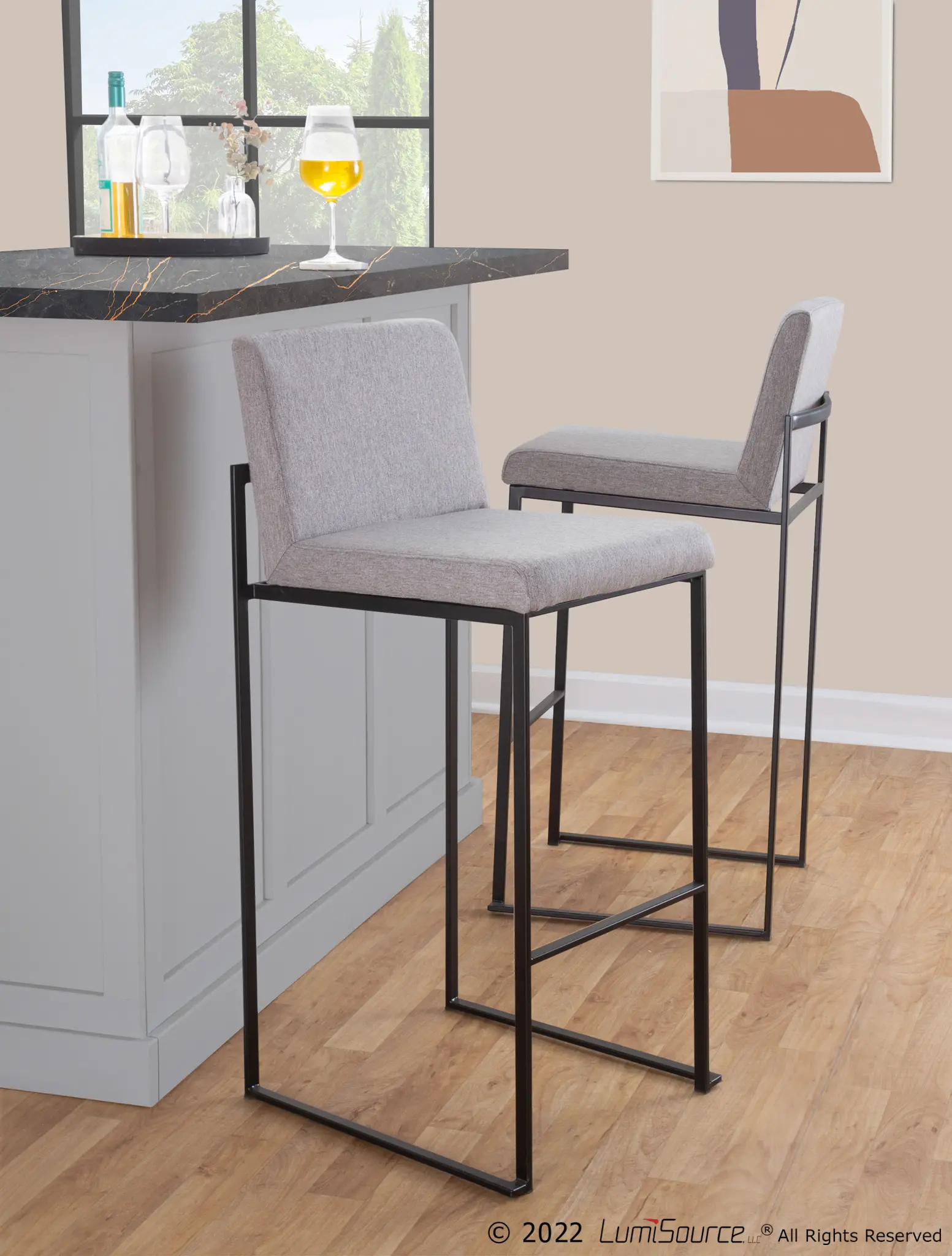 B30-FUJIHB BKFGY2 Fuji Black and Light Gray Bar Stool, Set of 2-2