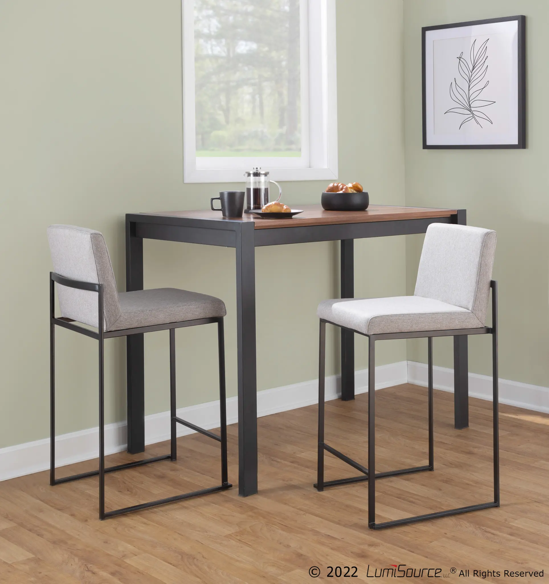 B26-FUJIHB BKFGY2 Fuji Black and Light Gray Counter Height Stool, Set of 2-2