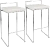 BS-FUJI W2 Fuji Low Back Stainless & White Faux Leather Barstools, Set of 2