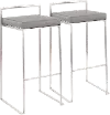 B30-FUJI GY2 Fuji Low Back Stainless & Gray Faux Leather Barstools, Set of 2
