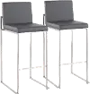 B30-FUJIHB SSGY2 Fuji High Back Stainless & Gray Faux Leather Barstools, Set of 2