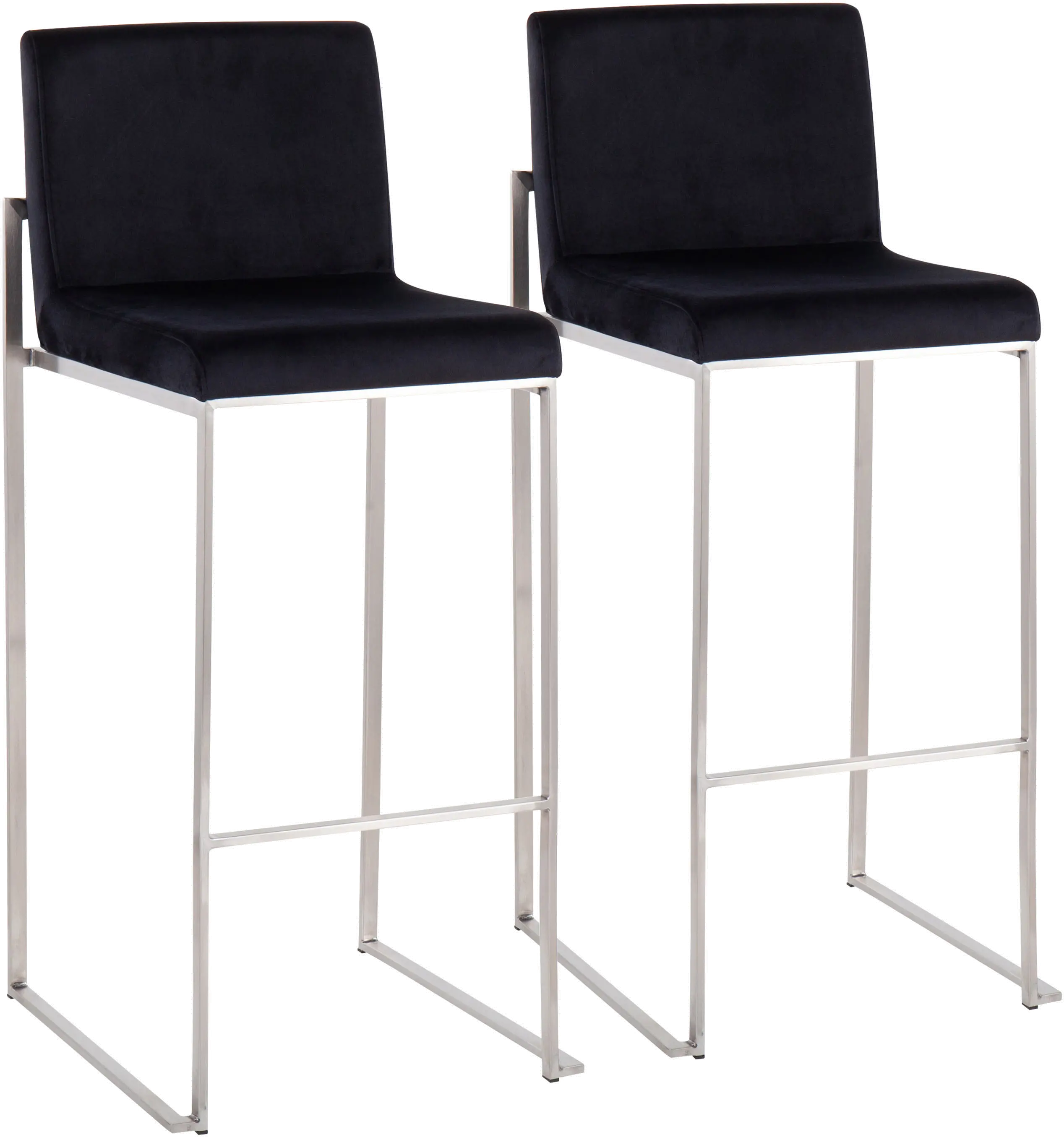 B30-FUJIHB SSVBK2 Fuji High Back Stainless & Black Velvet Barstools, Set of 2-1