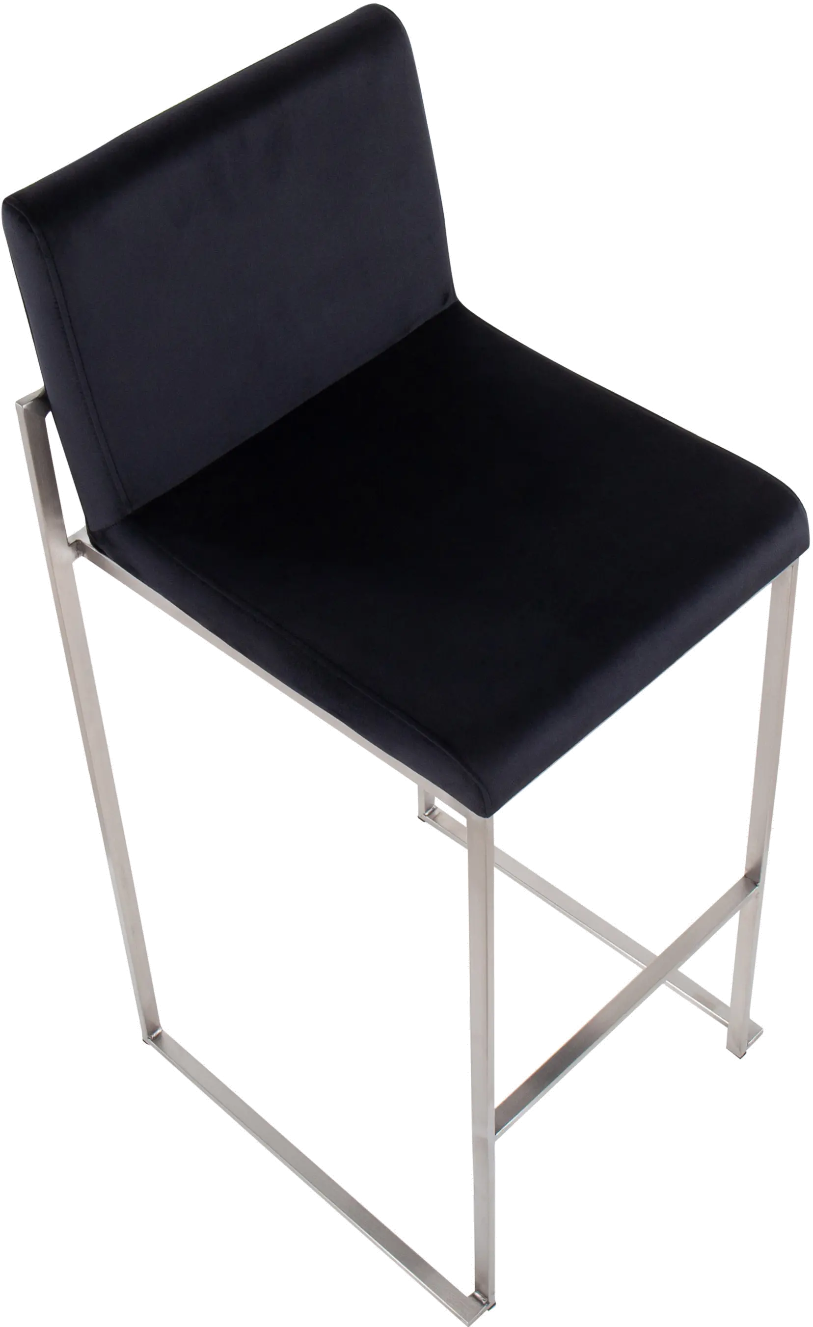 B30-FUJIHB SSVBK2 Fuji High Back Stainless & Black Velvet Barstools, Set of 2-6
