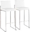 B30-FUJIHB SSW2 Fuji High Back Stainless & White Faux Leather Barstools, Set of 2