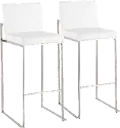 B30-FUJIHB SSW2 Fuji High Back Stainless & White Faux Leather Barstools, Set of 2