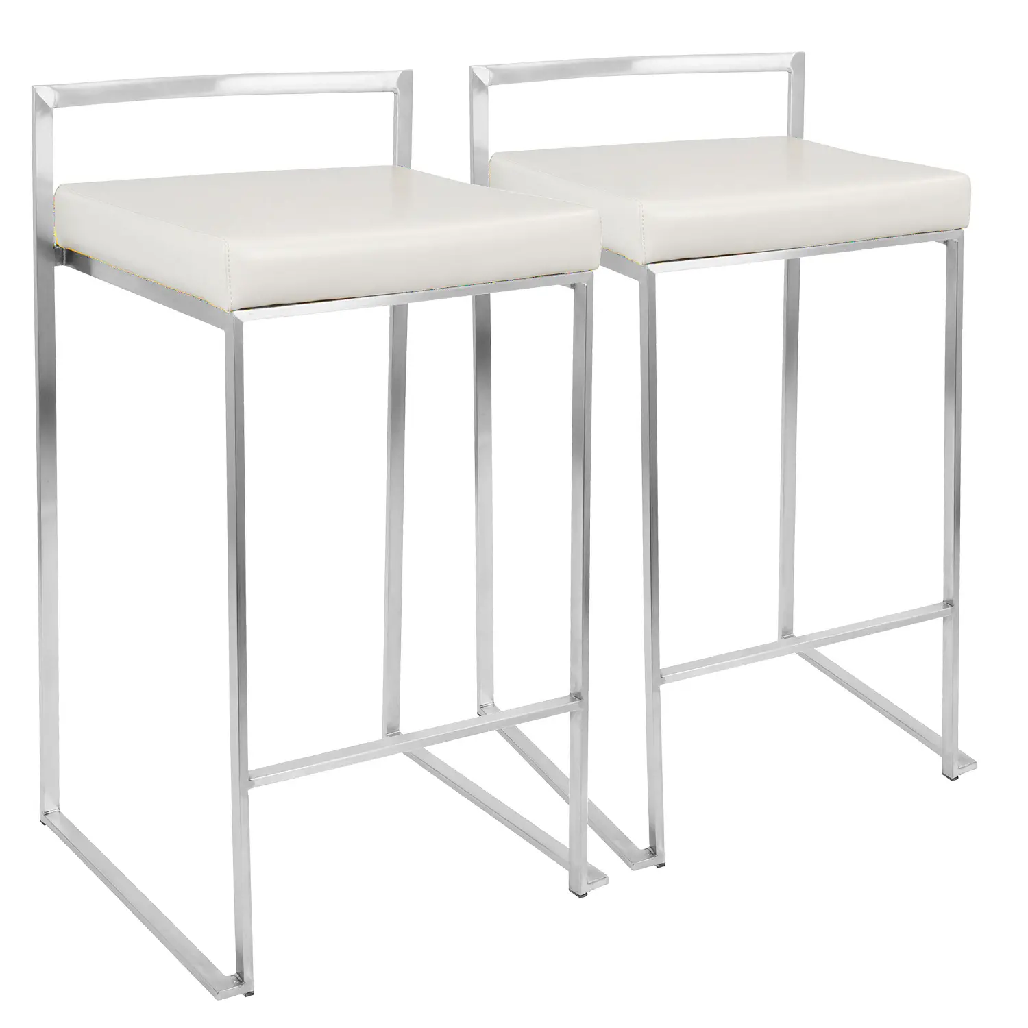CS-FUJI W2 Fuji Low Back Stainless & White Faux Leather Counter Stools, Set of 2-1
